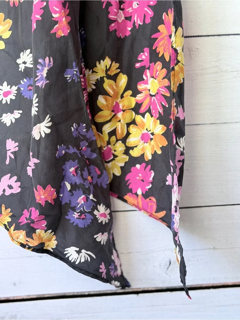 Black Floral Lightweight Scarf - Pink, Yellow & Purple Blooms